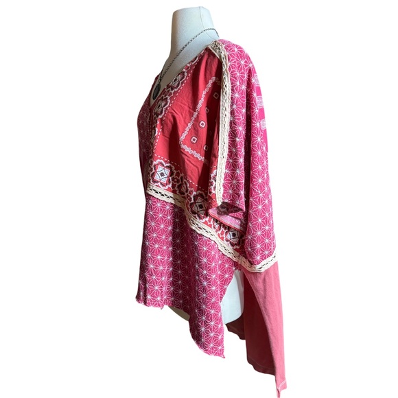 Free People We The Free Thunder Road Tee Red Cotton Embroidered Kimono Large - Picture 3 of 7